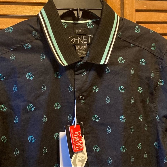 G-Net Black Slim Fitted Shirt w/Turquoise Prints - Picture 5 of 12